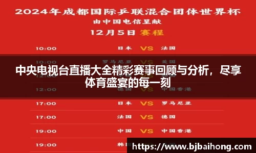 中央电视台直播大全精彩赛事回顾与分析，尽享体育盛宴的每一刻